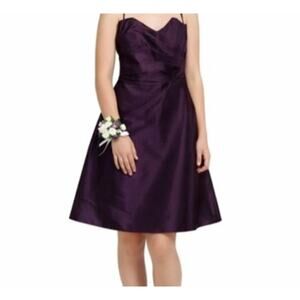 Alfred Sung Formal Dress Size 4 Plum Satin Chiffon Strapless Ruche Cocktail Danc